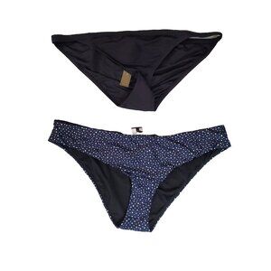 J Crew Bikini Bottoms 2X Lot of 2 Black Ribbed and Navy White Polka Dots NWT
